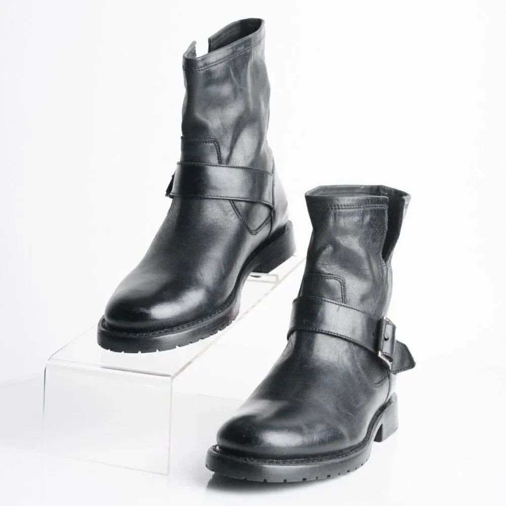 Frye Womens Natalie Engineer Black Leather Bootie Mid-Calf Boots US 6.5 EU 37